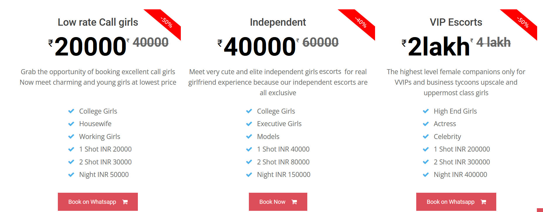 Goa escorts rate list